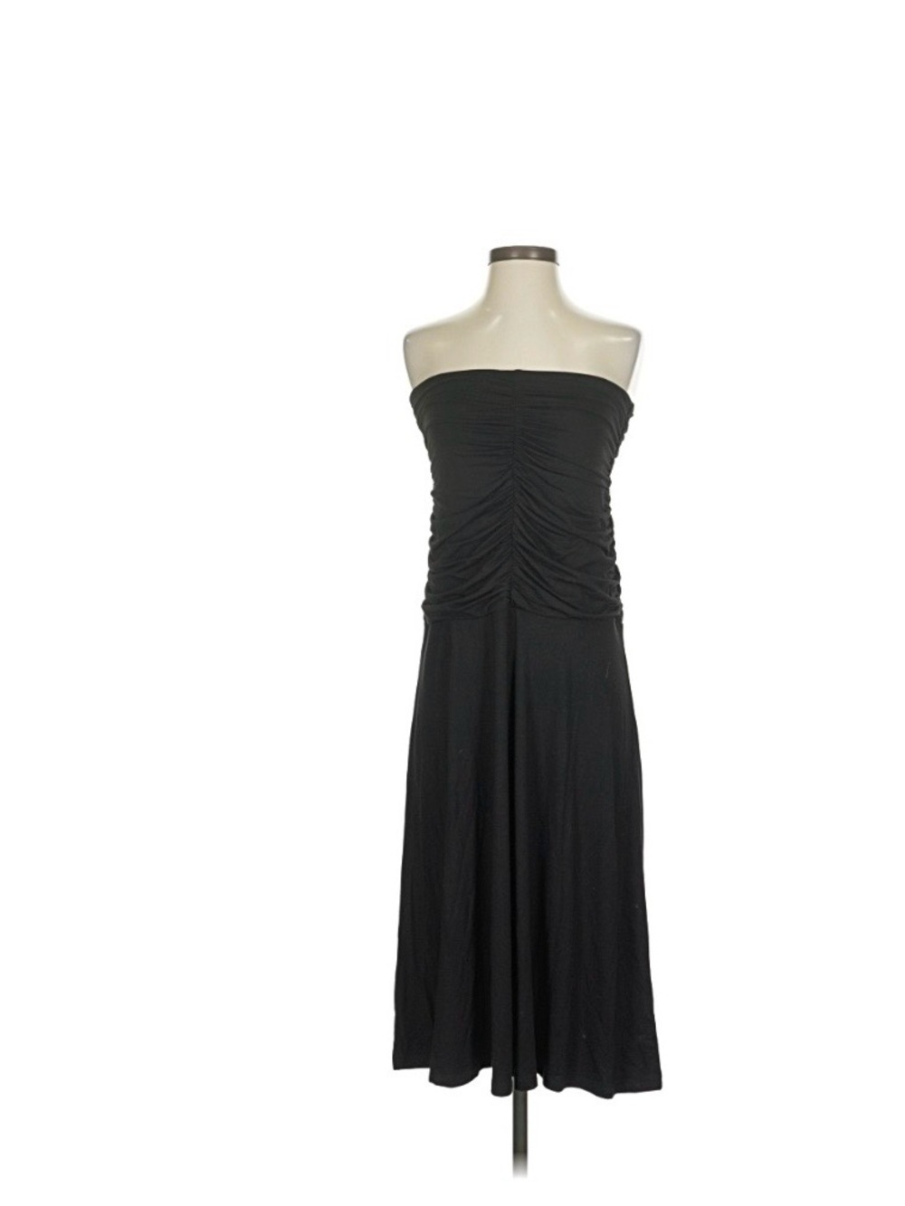 Elodie Strapless Black Ruched Midi Dress